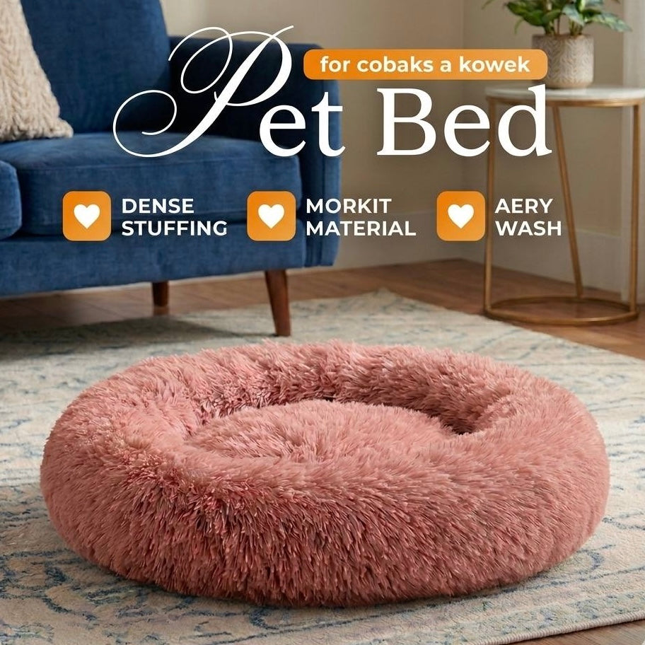 Round Large Bed for Cats and Dogs Winter Warm Plush Bed