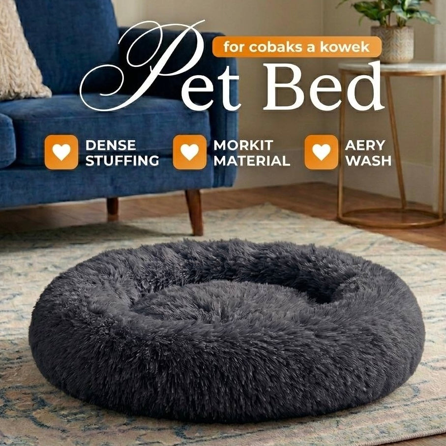 Round Large Bed for Cats and Dogs Winter Warm Plush Bed