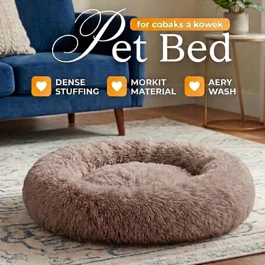 Round Large Bed for Cats and Dogs Winter Warm Plush Bed