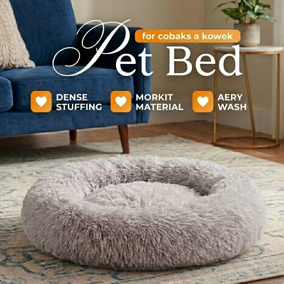 Round Large Bed for Cats and Dogs Winter Warm Plush Bed
